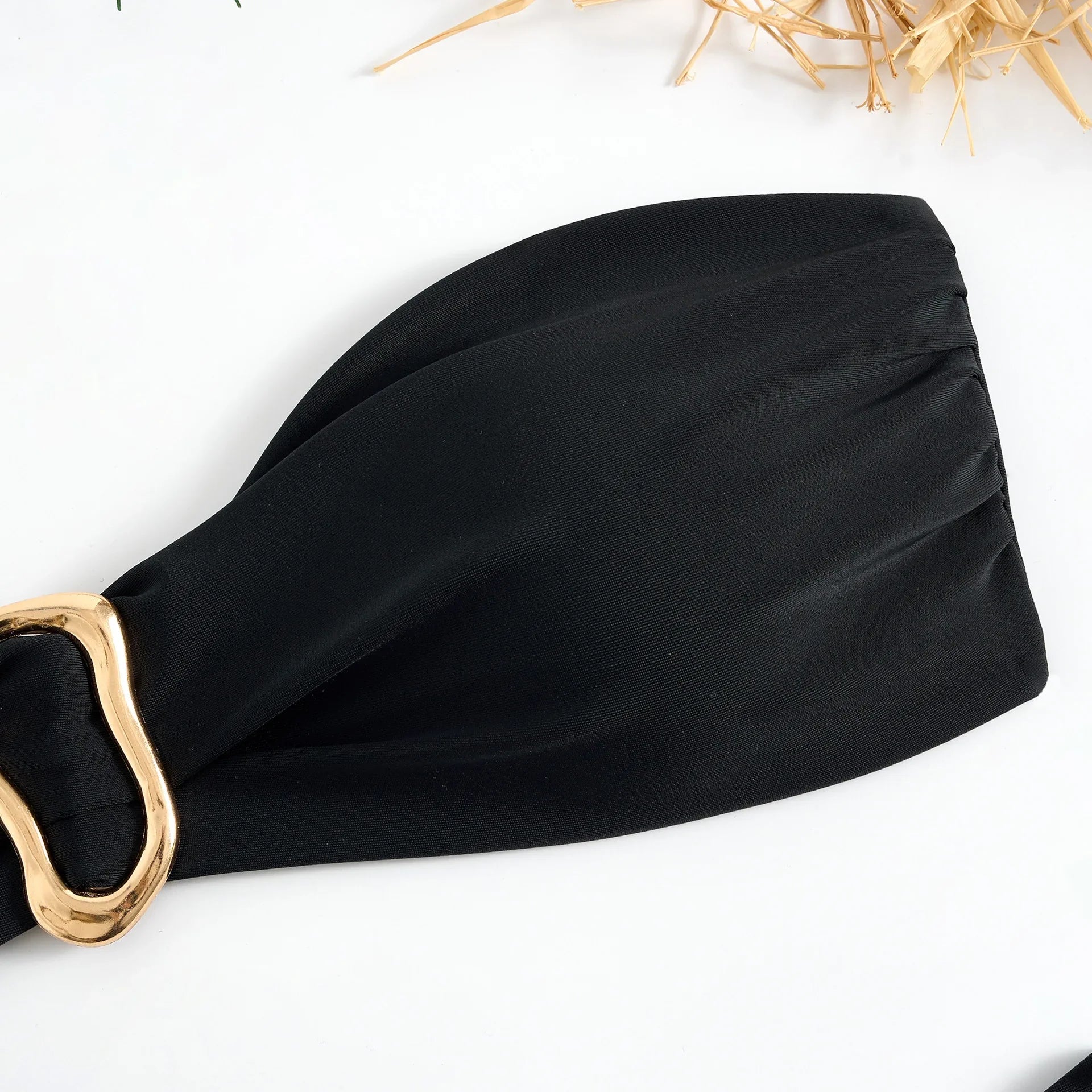 sexy solid black and red bandeau bikinis sets two pieces metal high waist thong swimsuit bathing suit swimwear biquini bakini