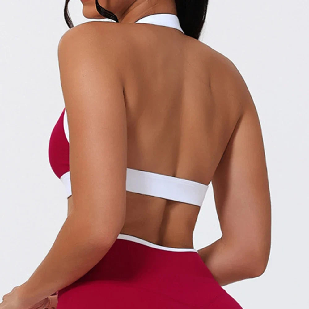Women Halter Sports Bra Push Up Strappy Sexy Open Back Gym Crop Top Padded Women's Underwear Fitness Workout Yoga Tank Tops