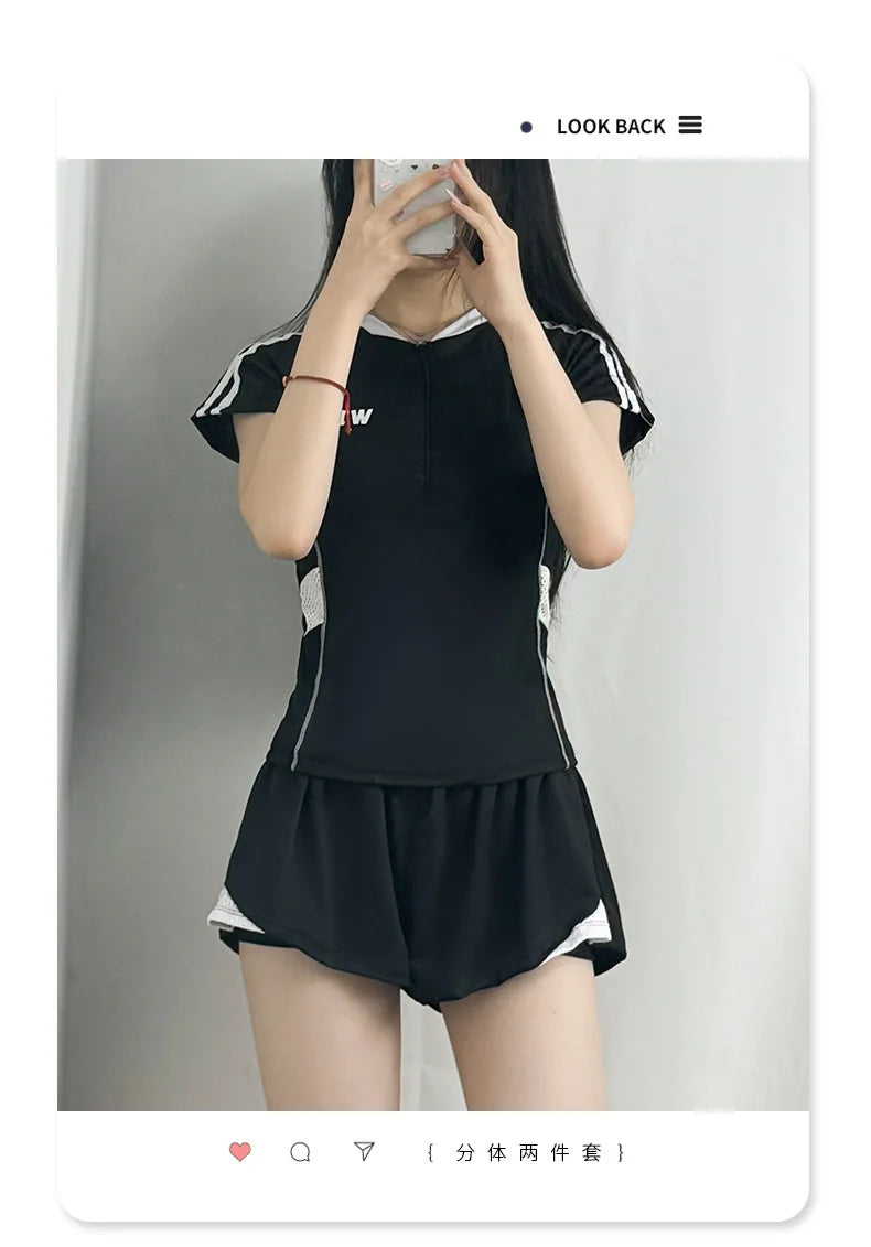 Ladies' Plus Size Swimsuit, Hot Spring Soaking Swimsuit, New Split Slimming and Abdominal Protection Sports Flat Angle Swimsuit