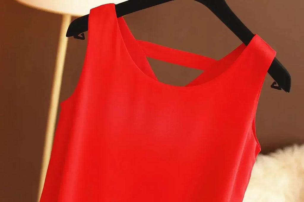 Star with The Same Halter Chiffon Vest Women's Loose Top Summer New Wear Outside with Sleeveless Short Bottom Shirt MOYISU L-5XL