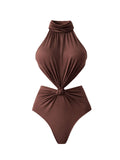 Luxury Waistless Women One Piece Swimsuit With Skirt Fashion Sexy Halter Lady Swimwear Slimming Bodysuit Party Dress Beachwear