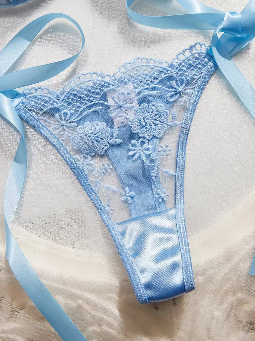 Lady Floral Embroidery Lingerie Set Women Sheer Bra and Brief Underwear Set Satin Sexy Intimates Underwear