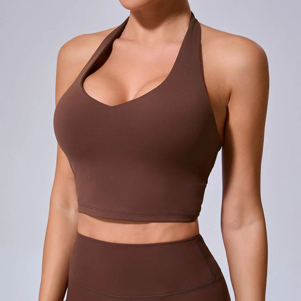 Hanging Neck Yoga Sports Bra Women Breathable Shock Proof Gym Workout Fitness Push Up Top Yoga Running Sportswear Vest Sexy Bra