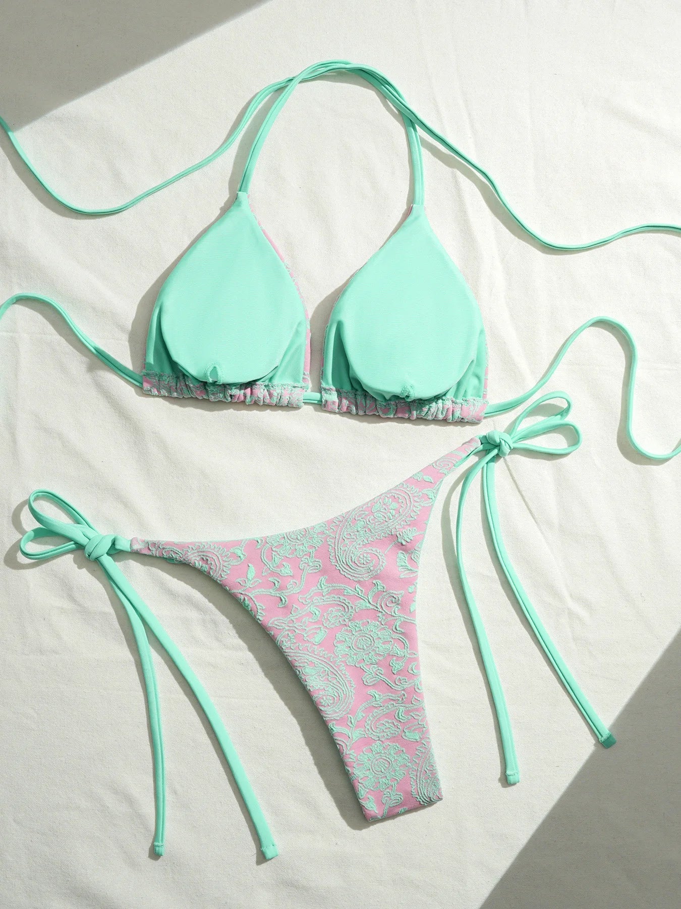 Sexy Pink Mesh Patchwork Bikinis Sets Women Push Up Bra Bandage Thong Swimsuit 2026 Summer Bathing Suit Holiday Micro Swimwear