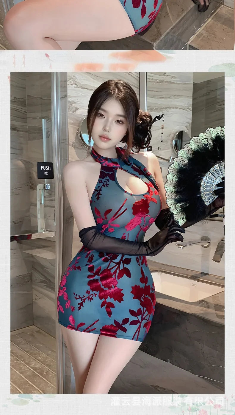 Sexy Homewear Playful Dress High-end Wrap Hip Backless Deep V Suspenders Sleeveless Hanging Neck Dress Pure Desire Charming GHHL