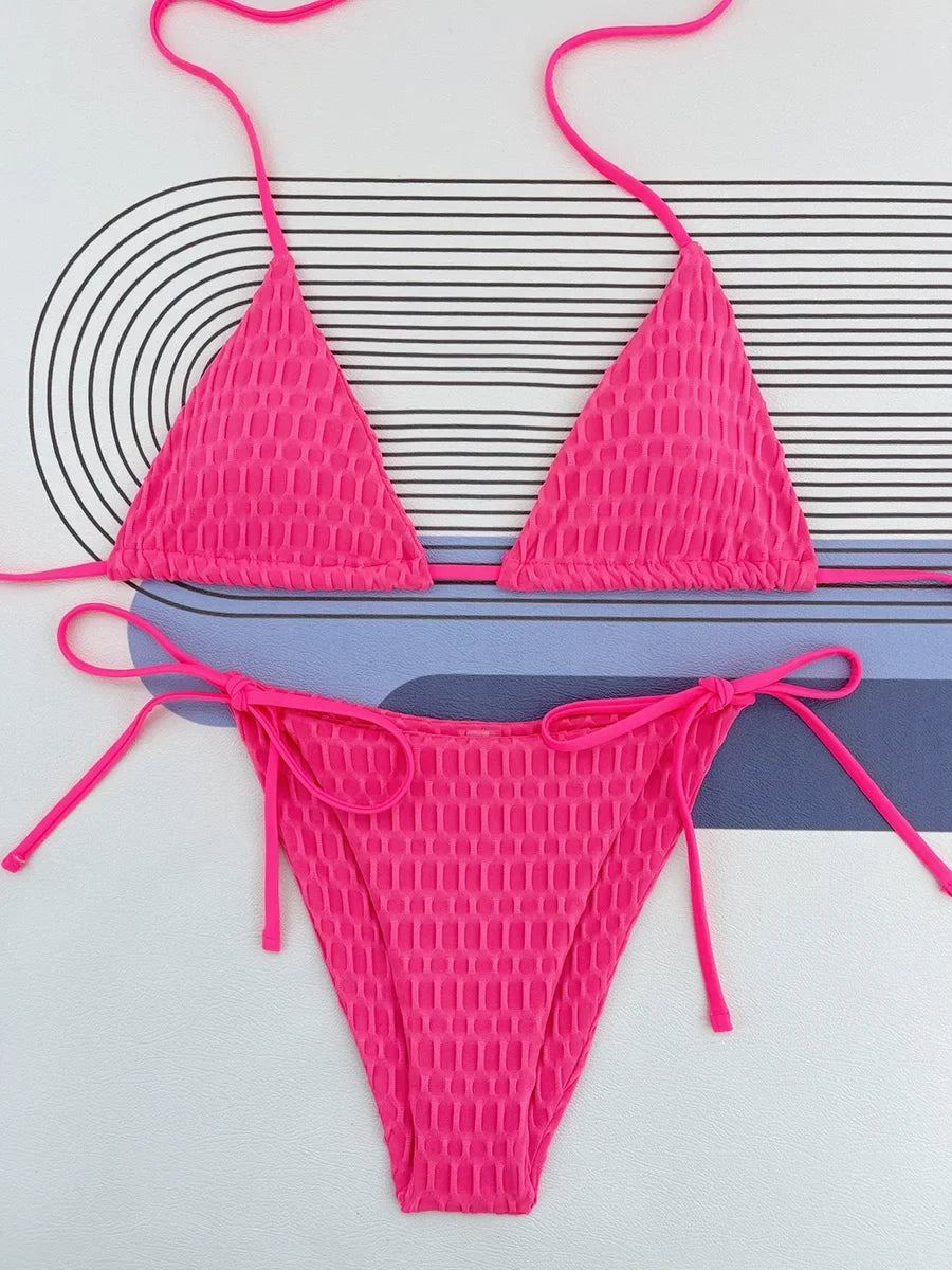 Halter Wrinkled Mini Micro Bikini Women Swimwear Female Swimsuit Two-pieces Bikini Set Brazilian Bather Bathing Suit Swim Lady