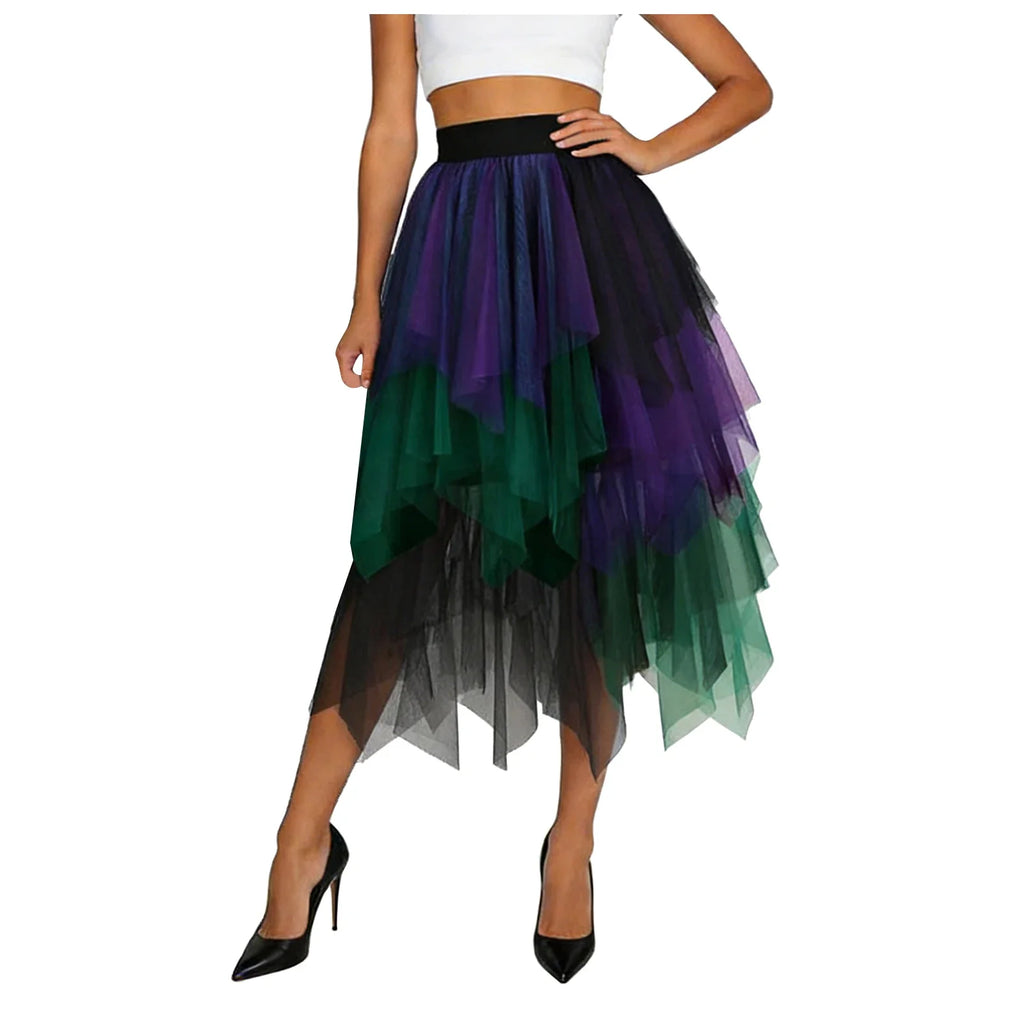 Women's Layered Rainbow Tulle Skirt Dance Tulle Tutu Skirt For Clubwear Carnival Party Skirts Fairy Asymmetrical Layered Faldas