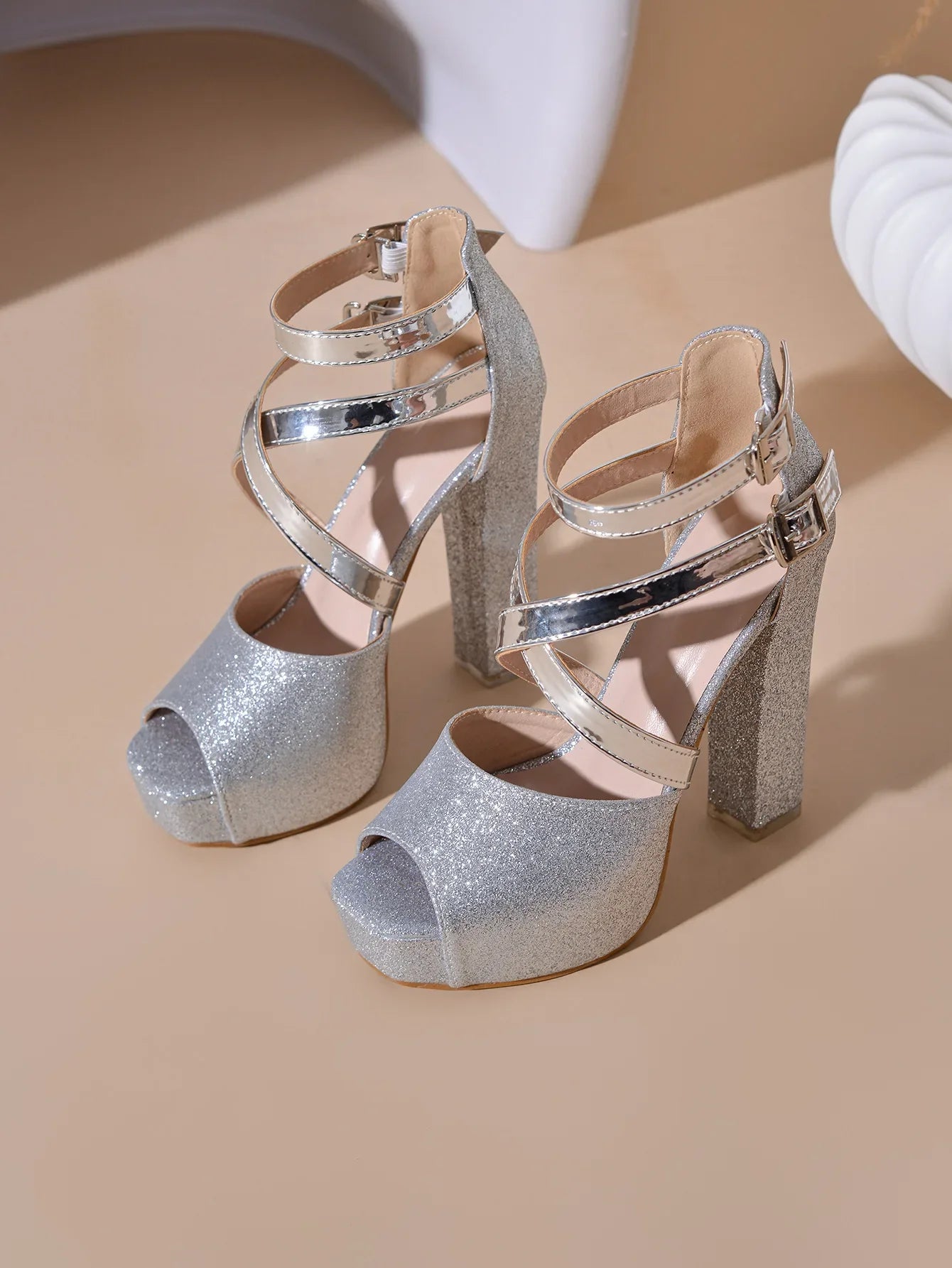 Sexy Women High Heels Sandals 2026 Summer Platform Sequin Cloth Cross Belt Buckle Wedding Open-toe Shoes Pumps Party Dress