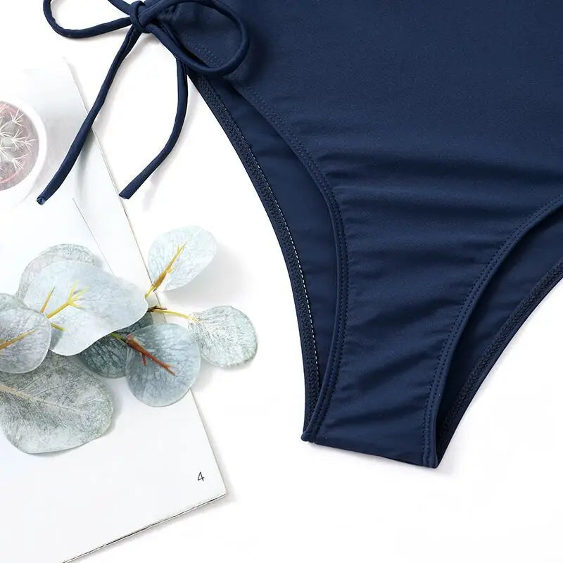 2026 One Piece Swimsuit Solid Swimwear Women One Shoulder String Bathing Suit Female Monokini Swimming Summer Beachwear Bodysuit