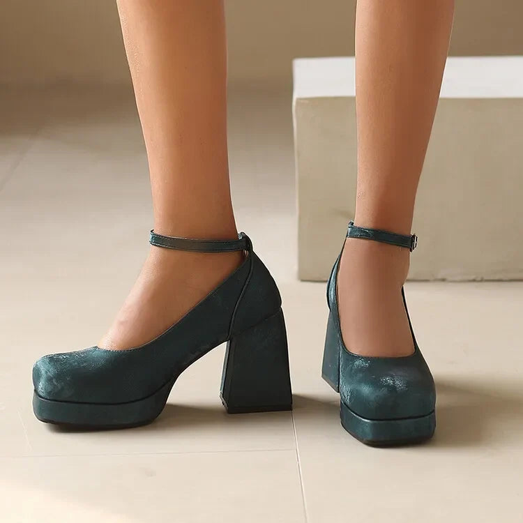 2026 Spring Style Suede Women's Thick-Soled High Heels with Ankle Buckles Women's High Heels Sizes 34 - 48