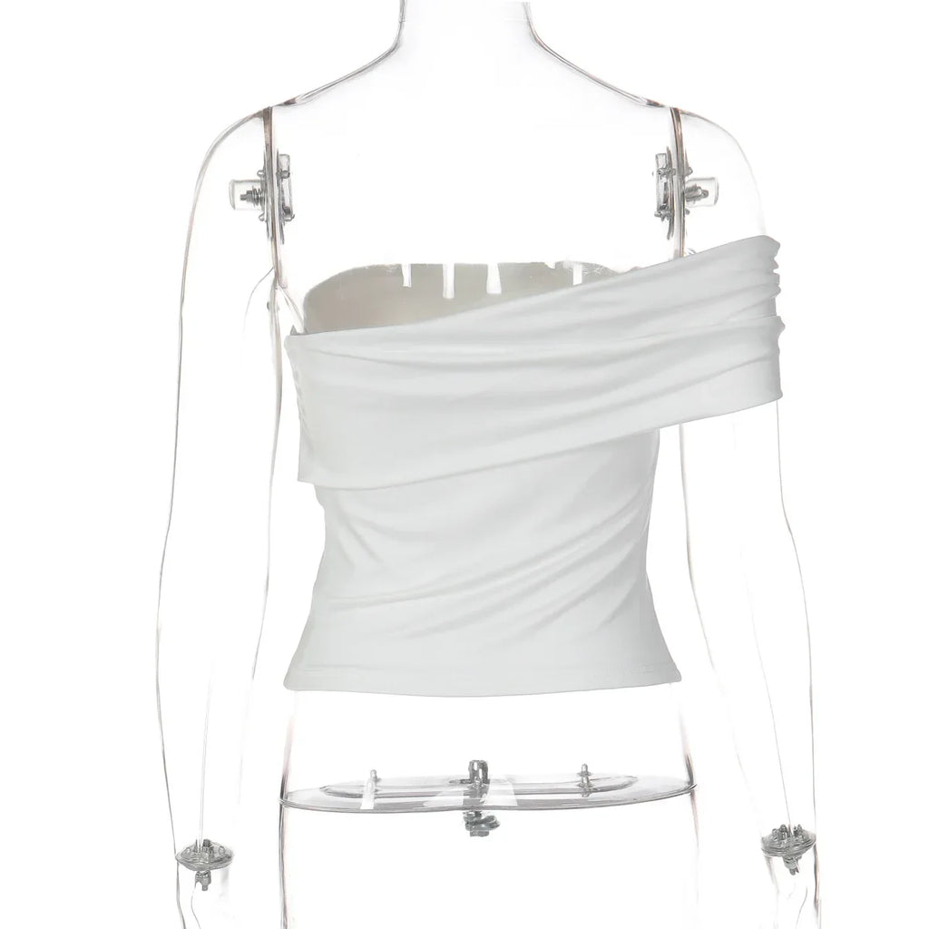 FDYOUI 2026 Woman Off Shoulder Irregular Tank Tops Elegant Sexy Sleeveless Slim T-shirt Ladies Backless Crop Top Y2K Streetwear