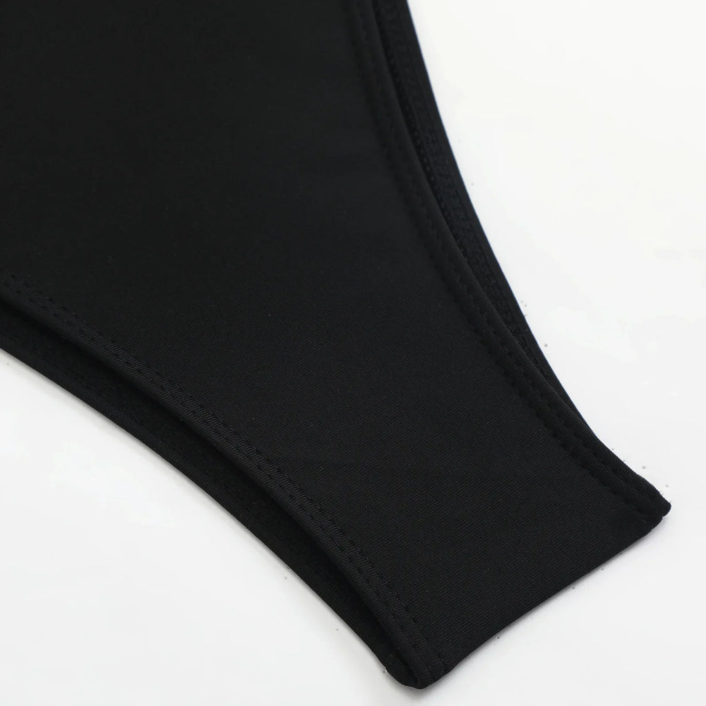Sexy Hole Out Mesh Long Sleeve Dress 3 Piece Swimsuit 2026 Women Black Summer Push Up Thong Bikini Holiday Bathing Suit Swimwear