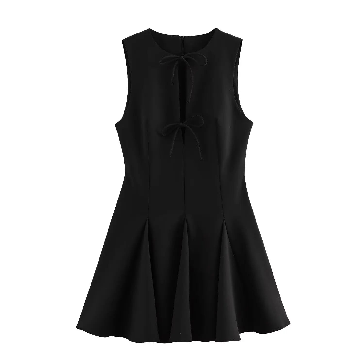 Foridol Bowknot Pleated Short Dress for Women O Neck Sleeveless Tank Mini Party Dresses Summer Spring 2025 New in Casual Vestido