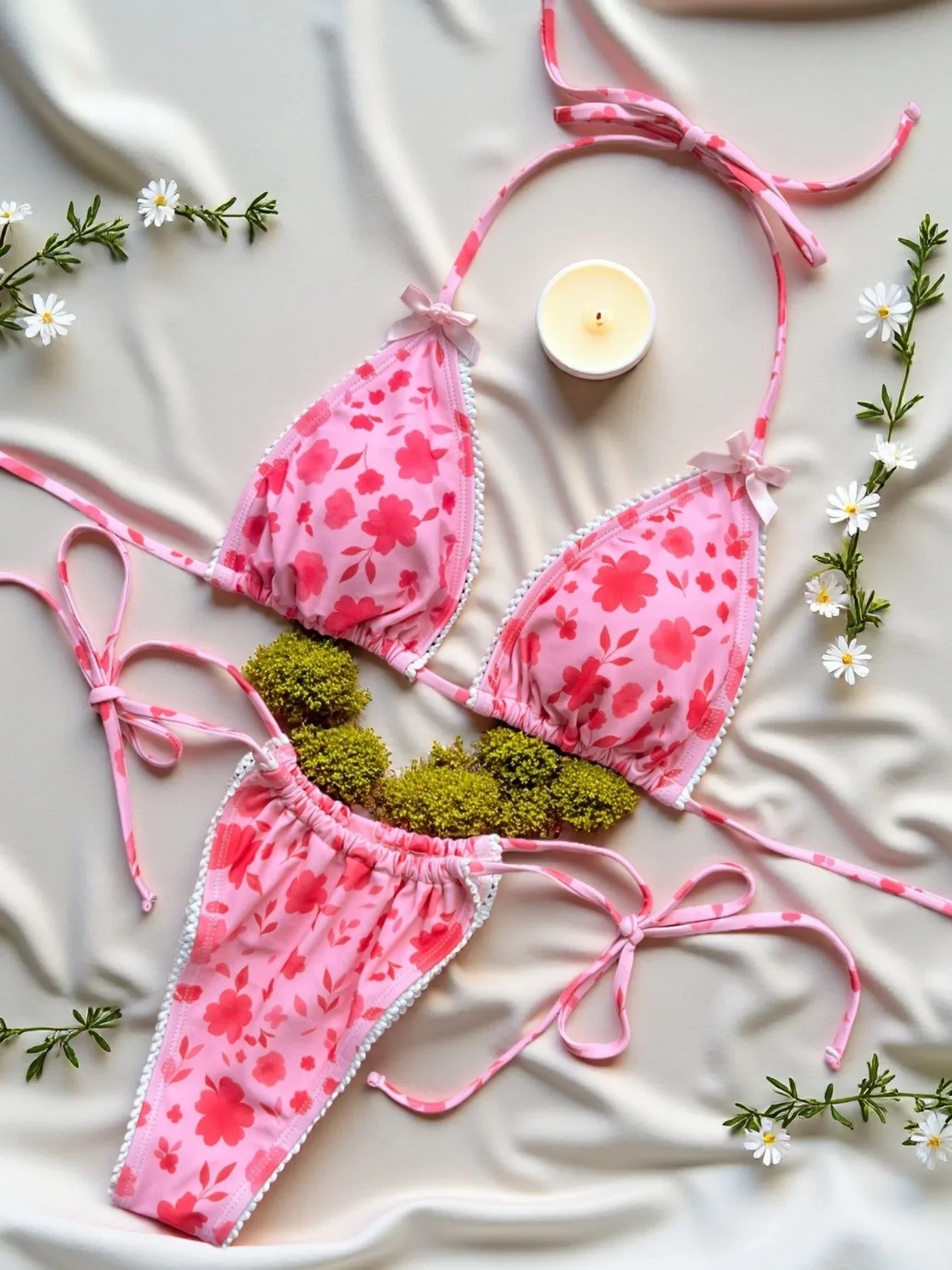 2026 Floral Print Halter Strappy Bikini Female Swimsuit Women Swimwear Two-pieces Bikini Set Bow Knotted Bathing Suit Swim Lady