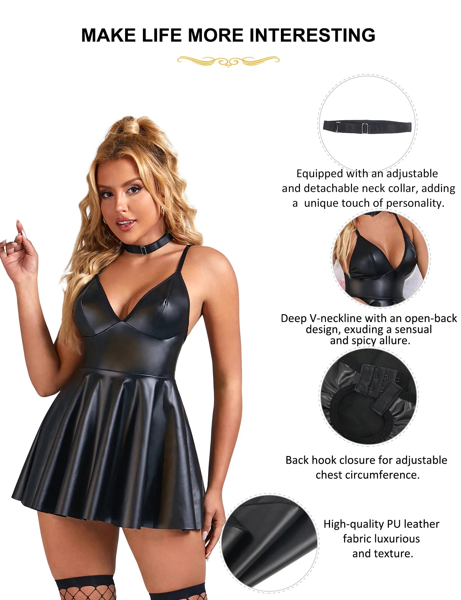 Gift Box + Black PU leather Suspender Sexy Nightdress