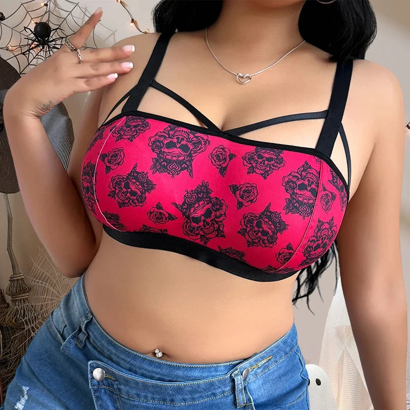 1pcs Plus Size 1XL-4XL For Big Breast Female Underwear Thin Unlined Sexy Lingerie Breathable Brassiere Print Decor Women's Bras