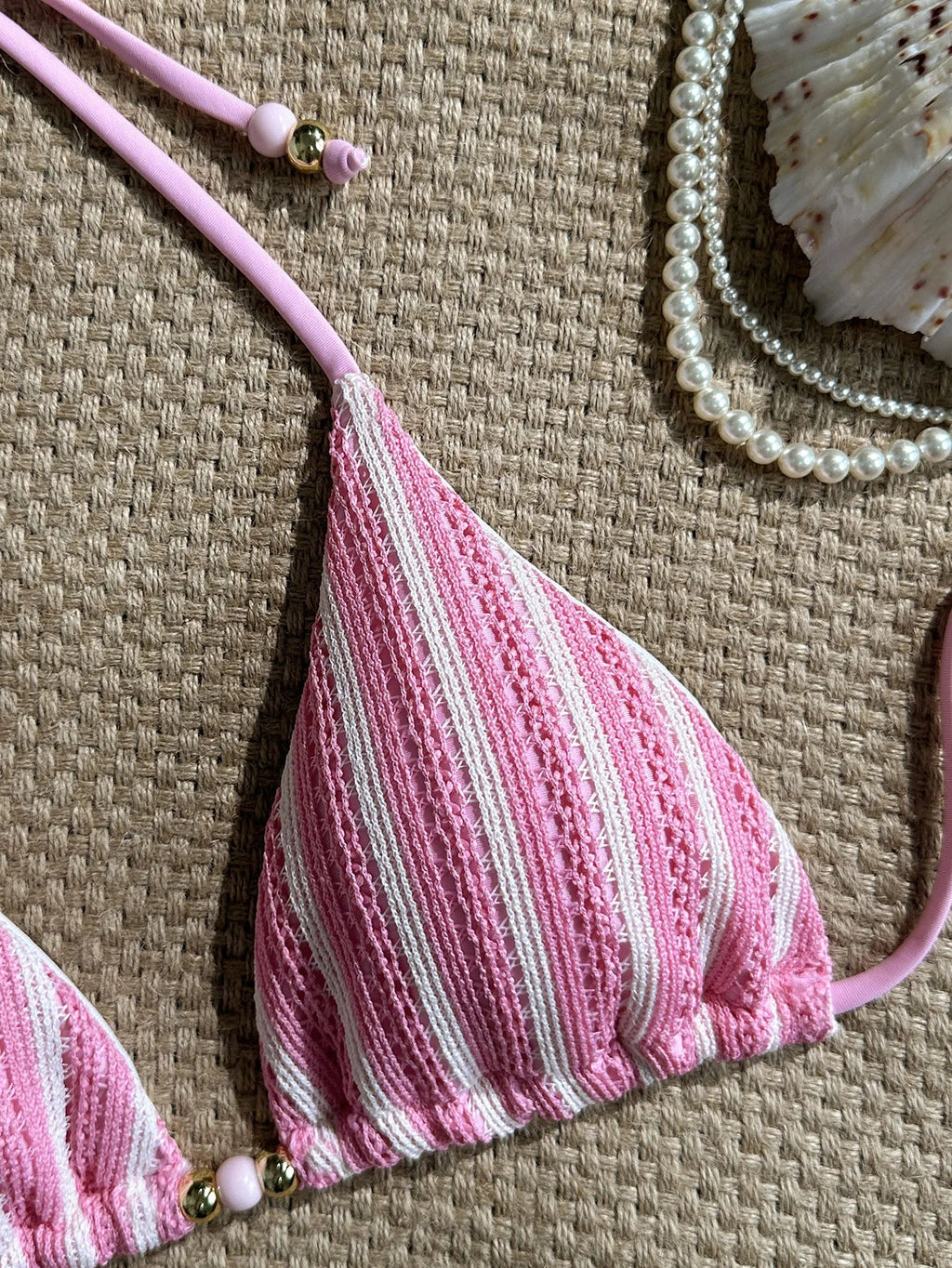 Sexy Pink Striped Micro Bikini Women 2026 Halter Push Up Bra Tie Side Thong Swimsuit Brazilian Beach Bathing Suit Swimwear