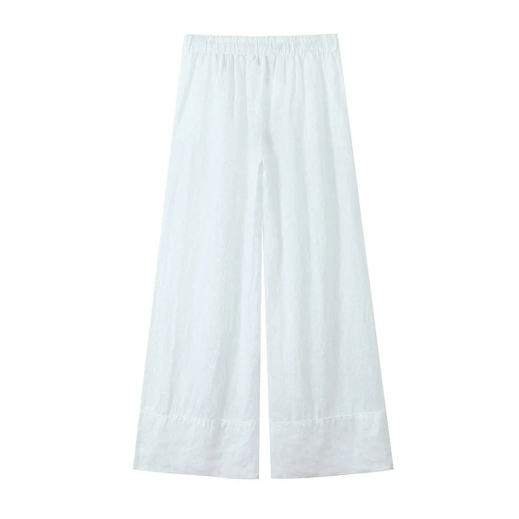 Foridol Cotton Linen White Long Pants Women Spring Summer Casual Wide Leg Pants Pantalones Elastic Waist Sash New Female Pants