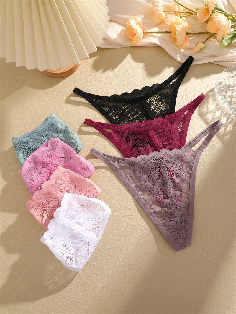 4PCS Sexy Hollow Out Lace Women Lingerie Underpants Female Lace Transparent G-string Thong Low Waist Female Soft Intimates S-XL