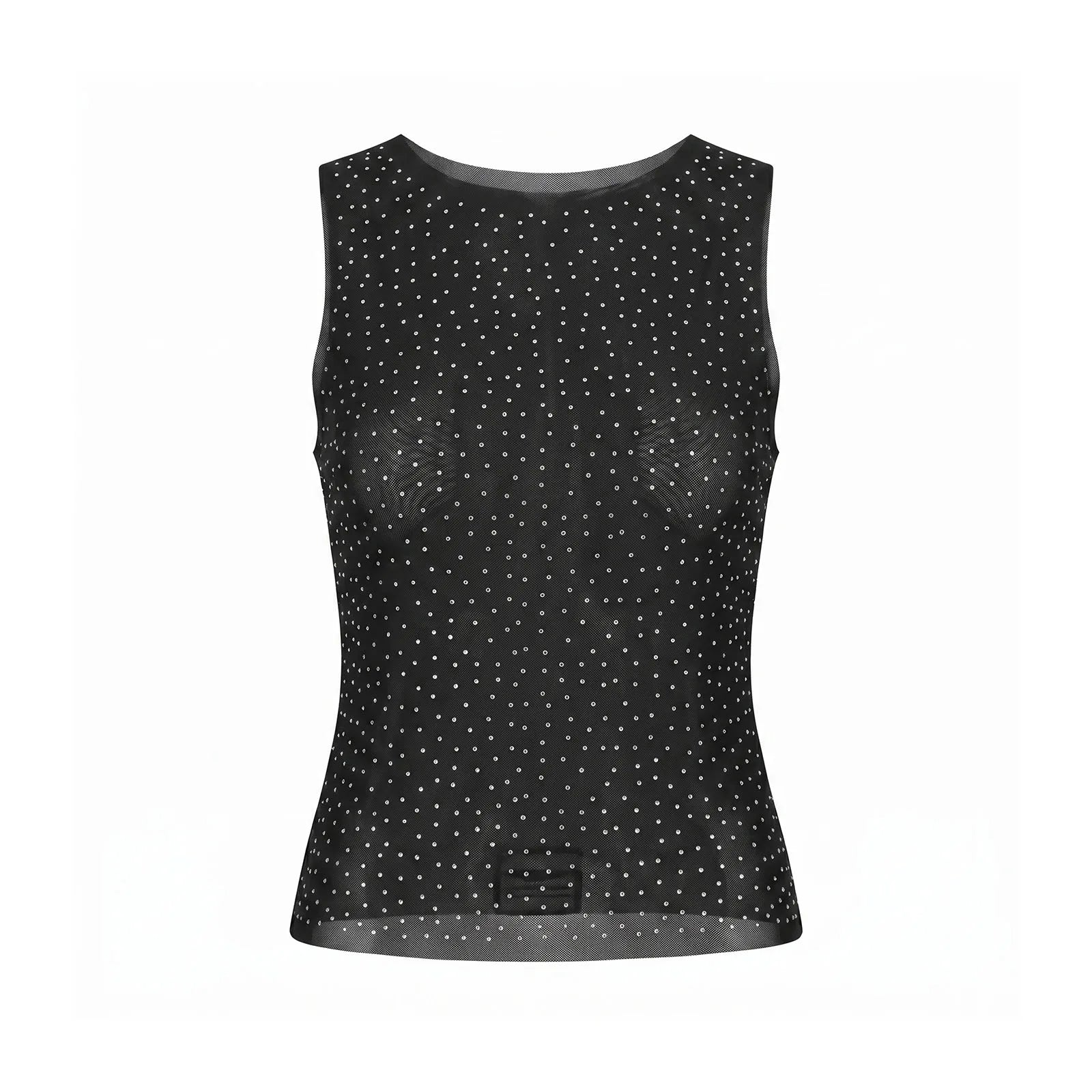 Women Sheer Rhinestones Tank Tops Mesh Sleeveless Shirt Aesthetic Beach Club Sexy Basic Vest Streetwear Summer