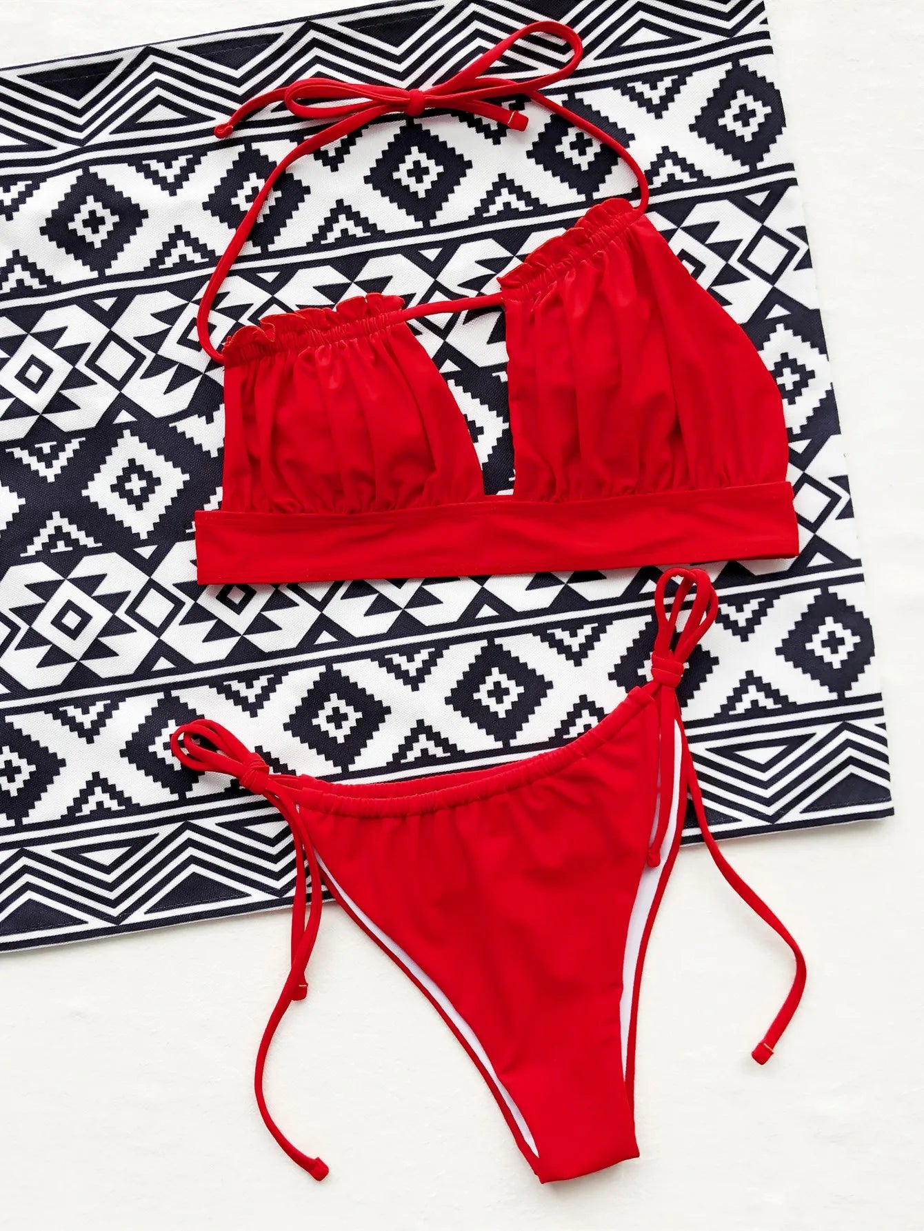 Bikini 2026 Sexy Red Swimwear Swimsuit Women Hollow Pleated Backless Halterneck Bikinis Set Bathing Suit Beach Bikini Female New