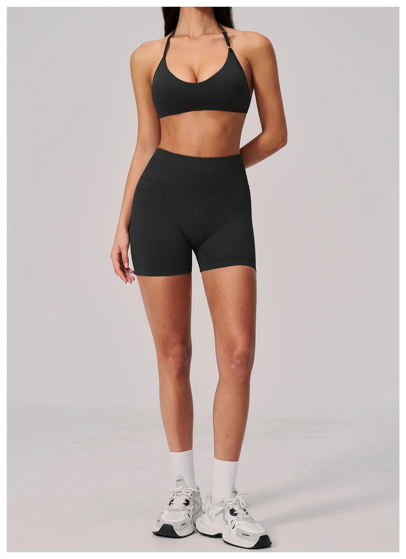 2 Pieces Seamless Yoga Sets Women Solid Color Sports Bra Tight Fitting Peach Buttocks Shorts Fitness Suit Gym Running Tracksuit