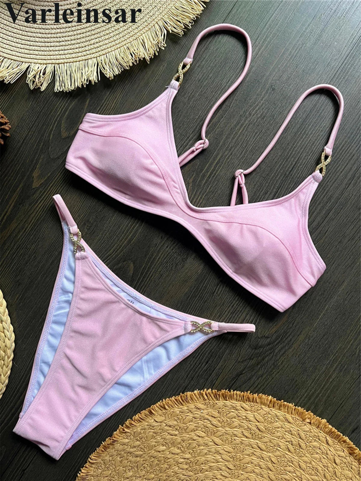 10 Colors V Neck Rhinestones Bikini Female Swimsuit Women Swimwear Two-pieces Bikini Set Padded Bather Bathing Suit Swim V8138