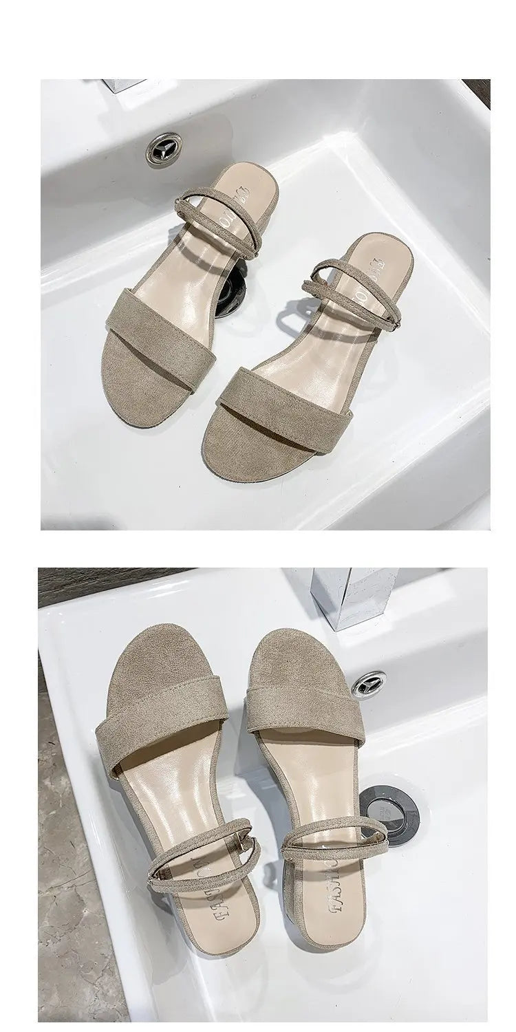 Women Sandals Chunky Heels Slides Summer 2026 Elegant Shoes Women Slipper Big Size 34-42 Fashion Summer Sandal Women