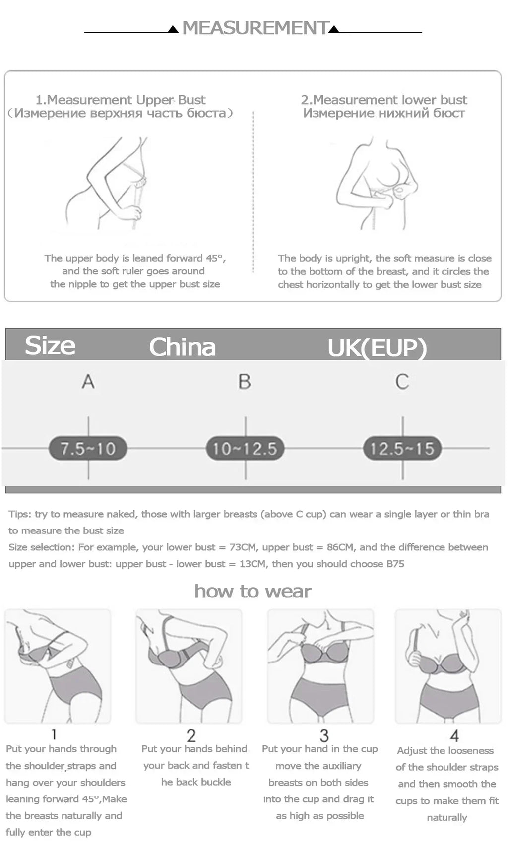 MOYISU Slim Back Bras Women with Small Breasts Gathered Up To Close The Breast with A Backless Bra Cover Without Underwire