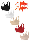 5 pcs of Color Women's Seamless Wireless Sports Bras - Soft Stretchy Push-Up Design with Removable Padding Everyday Basic Bras