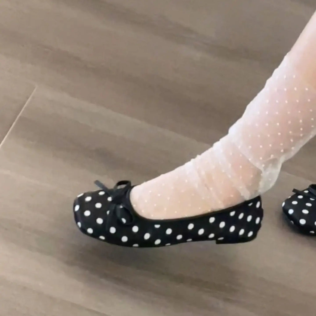 New Butterfly-knot Women Dot Ballet Flats Comfort Square Toe Slip on Shoes Ladies Eelgant Soft Sole Dress Mary Jane Shoes