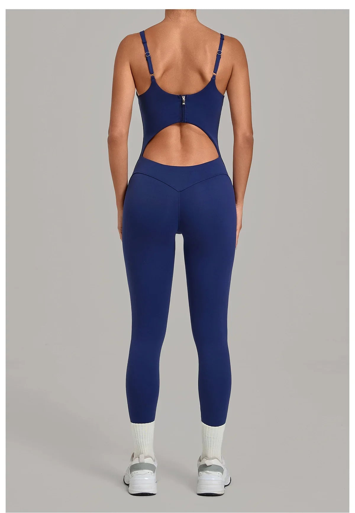 Summer Sports Overalls Women Gym High Stretch Back Zipper Yoga Jumpsuit Tight Hollow Out Slim Hip Lifting One Piece Bodysuit