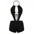 Summer Women Playsuits Sexy Sleeveless Backless Halter Cut Out Bodycon Jumpsuit Club Party Short Romper Streetwear