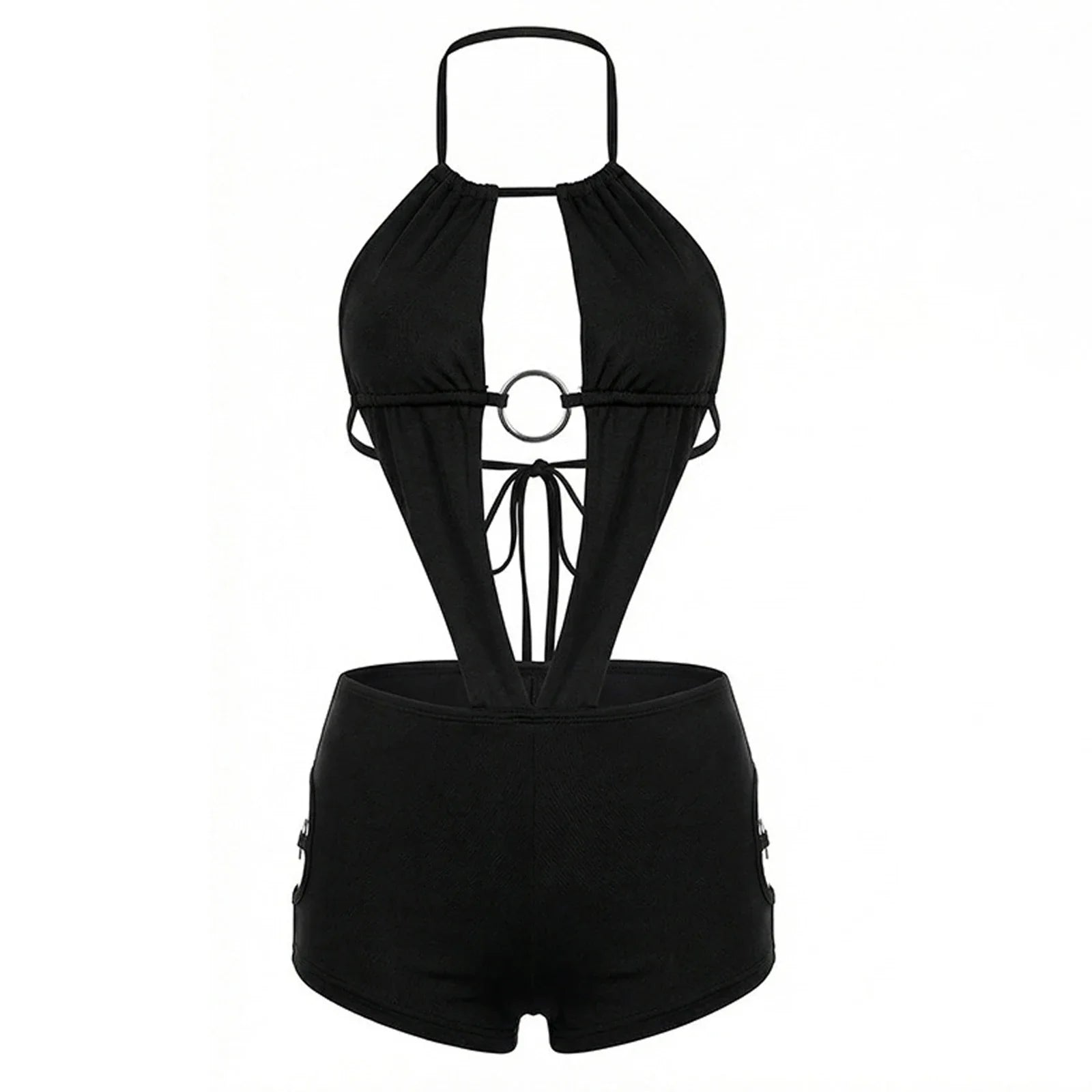 Summer Women Playsuits Sexy Sleeveless Backless Halter Cut Out Bodycon Jumpsuit Club Party Short Romper Streetwear