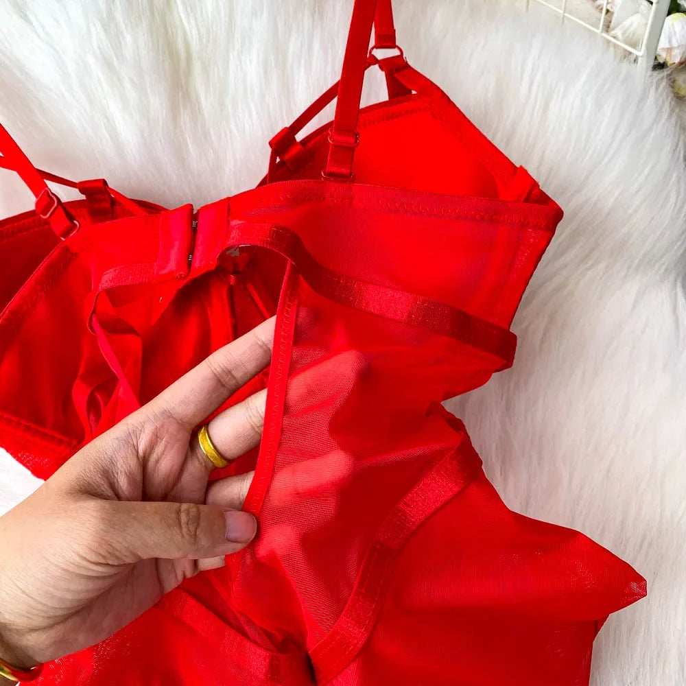 MOYISU Sexy Instagram Viral Bodysuit Women Pure & Sexy Sheer Mesh Halter Push Up Pads Summer Lingerie Euro Style Hot Sale SG