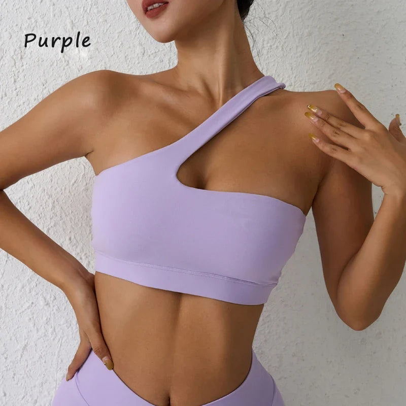 DIAS FIT JOY One-Shoulder Sexy Sports Bra Yoga Fitness Training Outwear with Detachable Beauty Back Design for Women