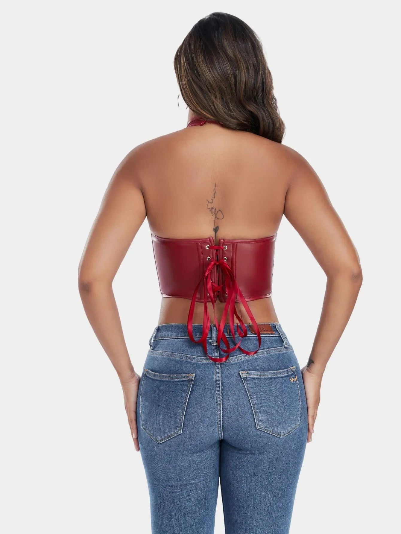 Pure Color Fishbone Shapewear Top Women's PU Leather Neck Buttoned Vest Market Style Underwear And Clothing