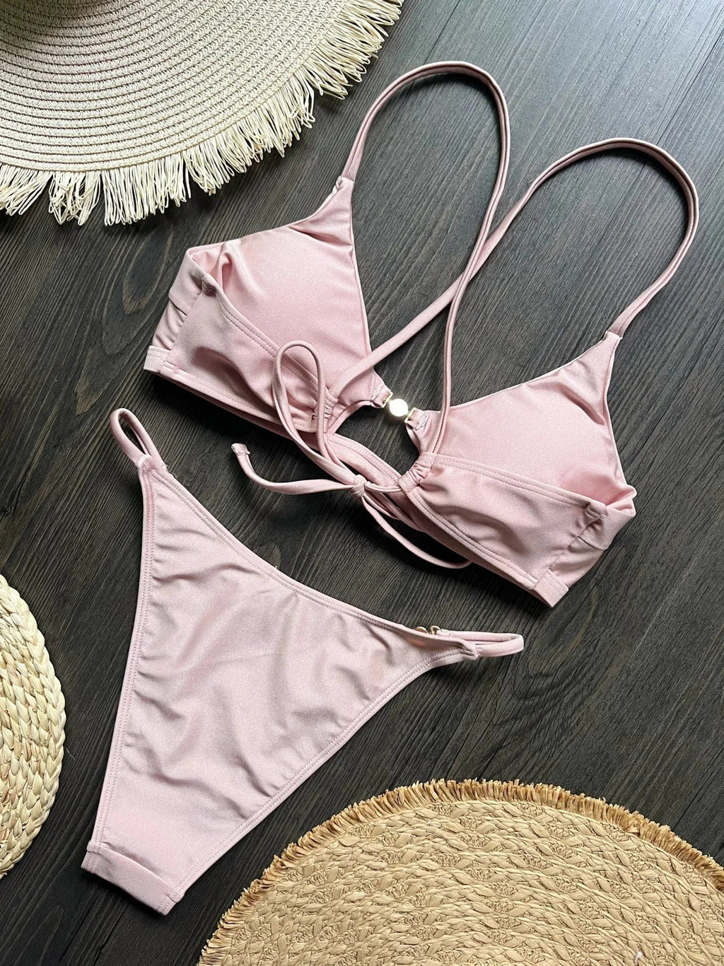 2026 Cross Back Hollow Out Bikini Women Swimsuit Female Swimwear Two-pieces Bikini Set High Cut Bather Bathing Suit Swim Lady