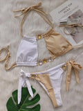 Splicing Jewelled Diamond Bikini Women Halter Swimsuit female Thong Swimwear Two Pieces Bikini Set Hollow out Bathing Suit Swim