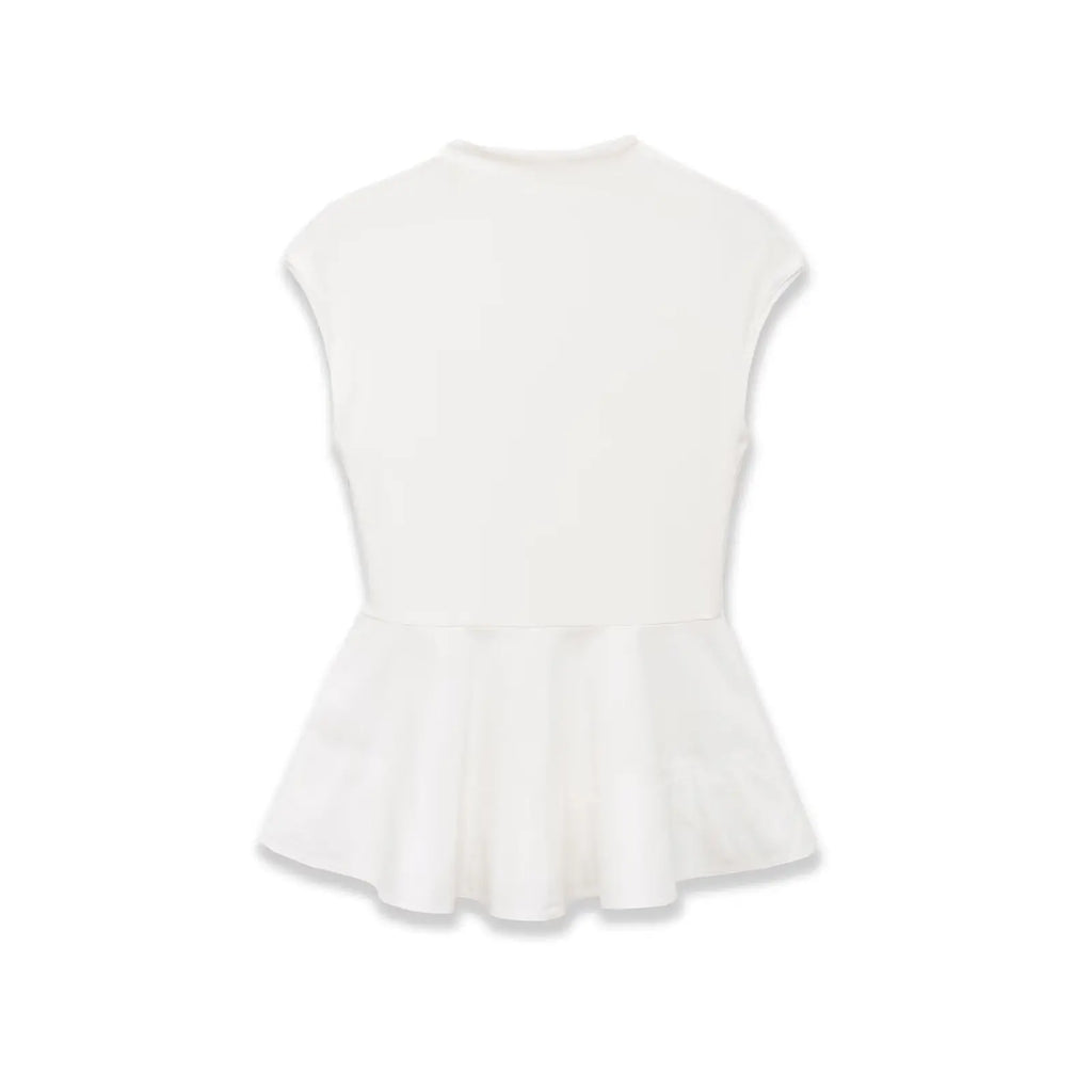 Women's Fashion Casual Sleeveless Half-High Collar Short Skirt Hem Top White Sleeved Peplum Top High Neck Slim Fit Casual KUAT