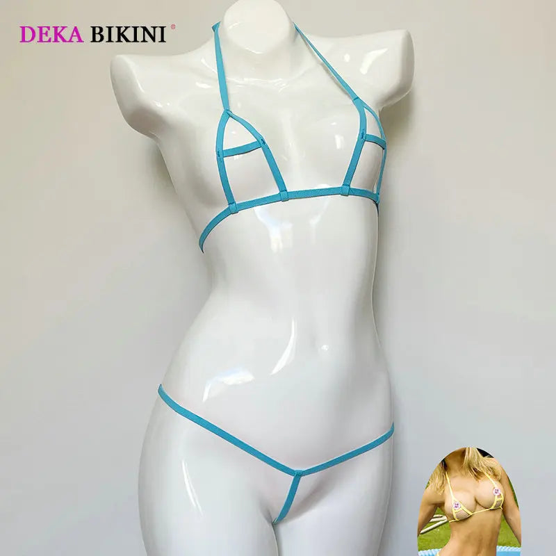 DEKA Women Exotic Mini Micro Bikini Two Piece Hollow Out Swimsuit Bathing Open Crotch Swimwear Lingerie Underwear Set Sunbath