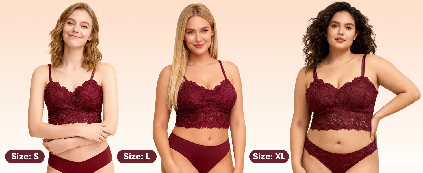 4pcs Women'S Sexy Lace Bra & Panty Set, Breathable & Comfortable, Removable Bra, Stretchy Lingerie Set