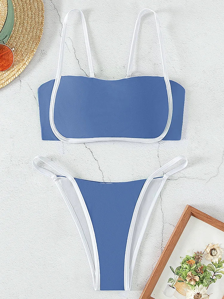 Splicing Mini Micro Thong Bikini Female Swimsuit Women Bandeau Swimwear Two-pieces Bikini Set Brazilian Bather Bathing Suit Swim