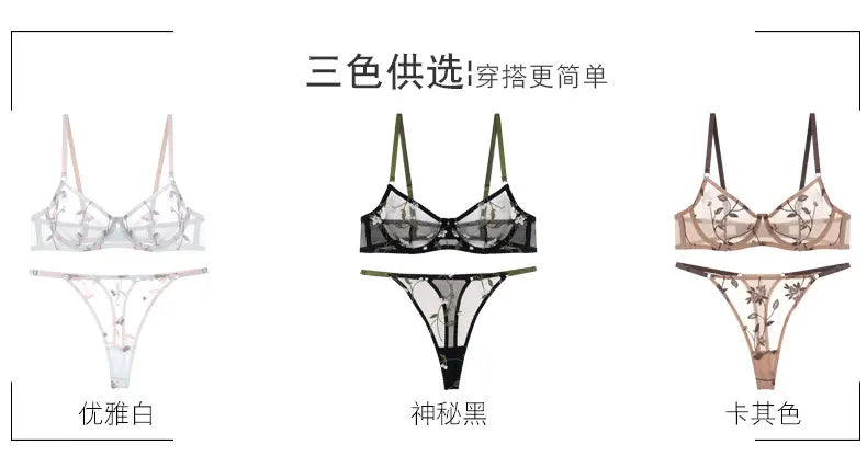 Elegant French Lingerie Set Sexy Embroidery Ultra Thin Bra Thong, Large Bust Minimizer Plus Size Anti Sagging Comfort MOYISU Bra