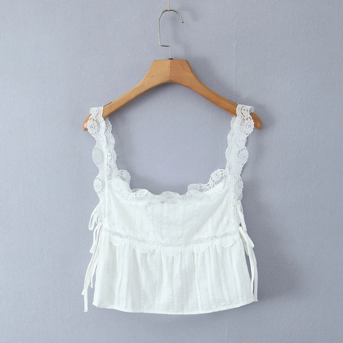 Foridol White Lace Tops for Women Summer Casual Side Tie Up Cotton Camis Top Buttons Casual Beach Vacation New Tops