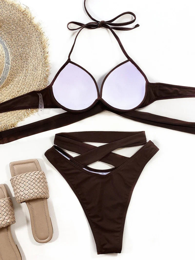 Sexy Underwired Bra Cup Female Swimsuit High Waist Bikini Women Swimwear Two-pieces Bikini set Push Up Bathing Suit Swim Lady