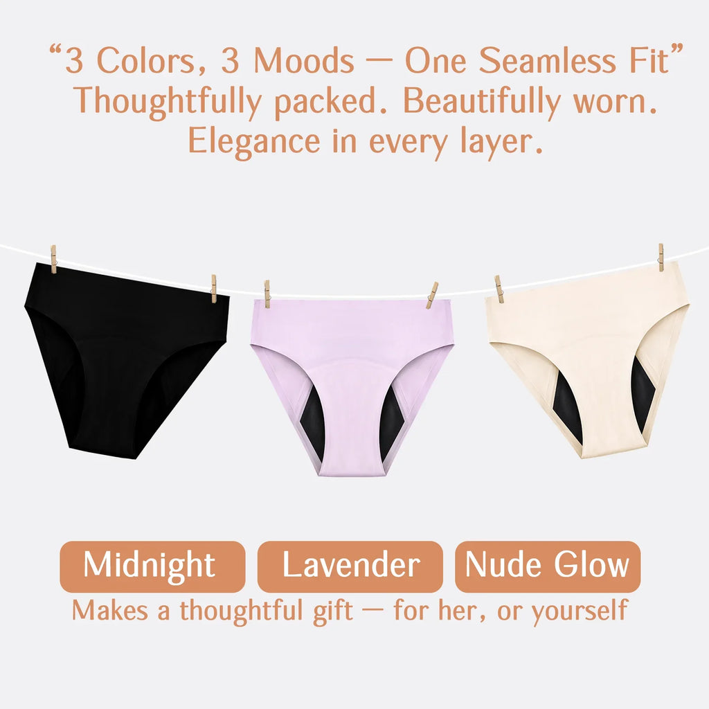 3pcs Period Panties - Seamless, Leakproof Underwear for Heavy Flow with Elegant Wooden Gift Packaging, Great Gift for Women