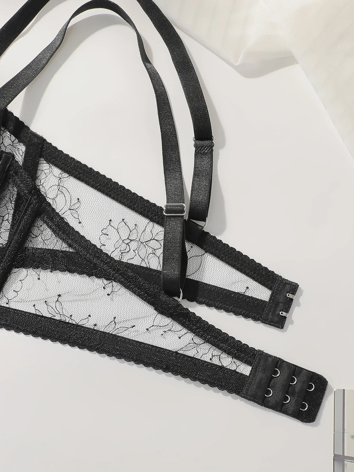 2-piece black lace ultra-thin transparent lingerie set sexy solid color set women's bra party thong underwear MR3406