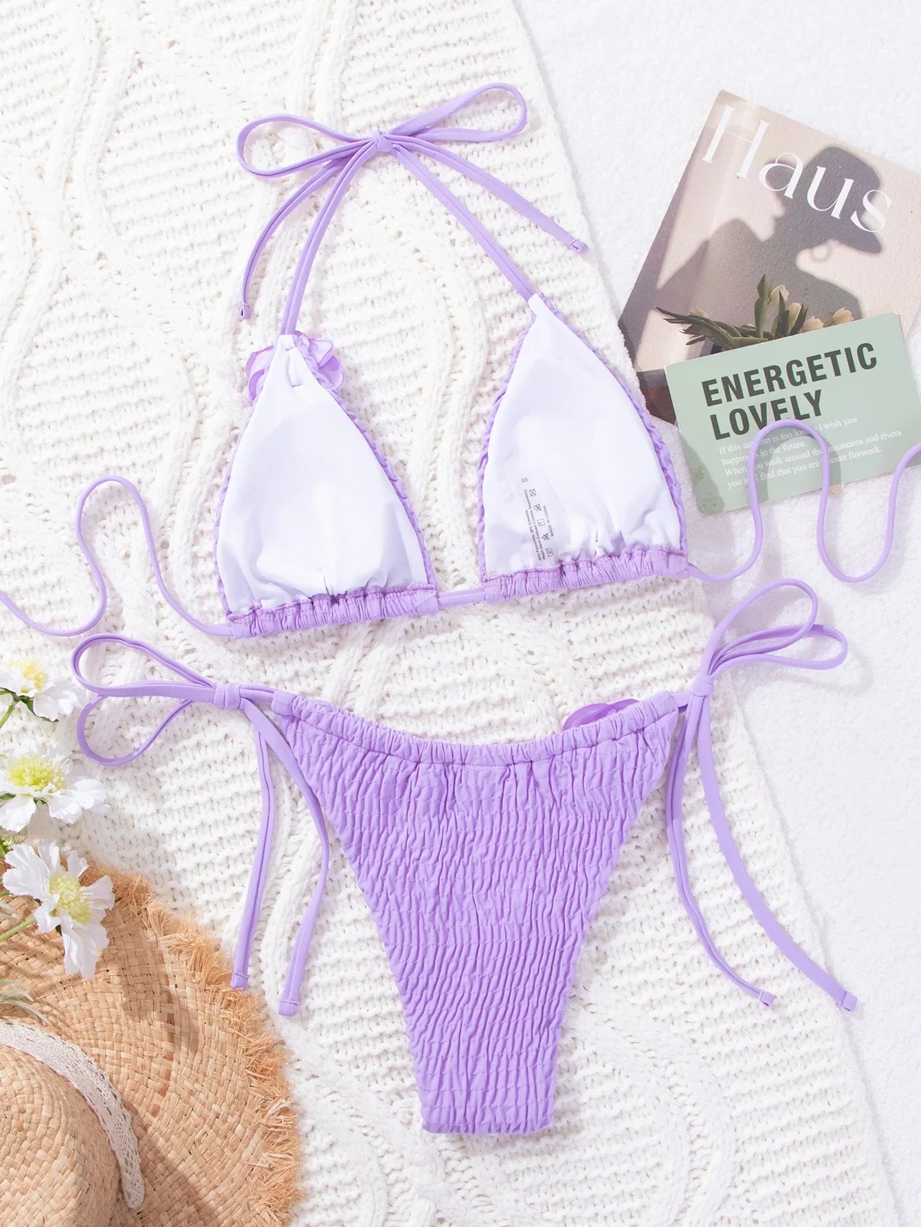 DEKA Women Sexy Thong 3D Flowers Bikini Set Halter Strappy Bikini Thong Swimwear Female Swimsuit Two-pieces Bather Bathing Suit