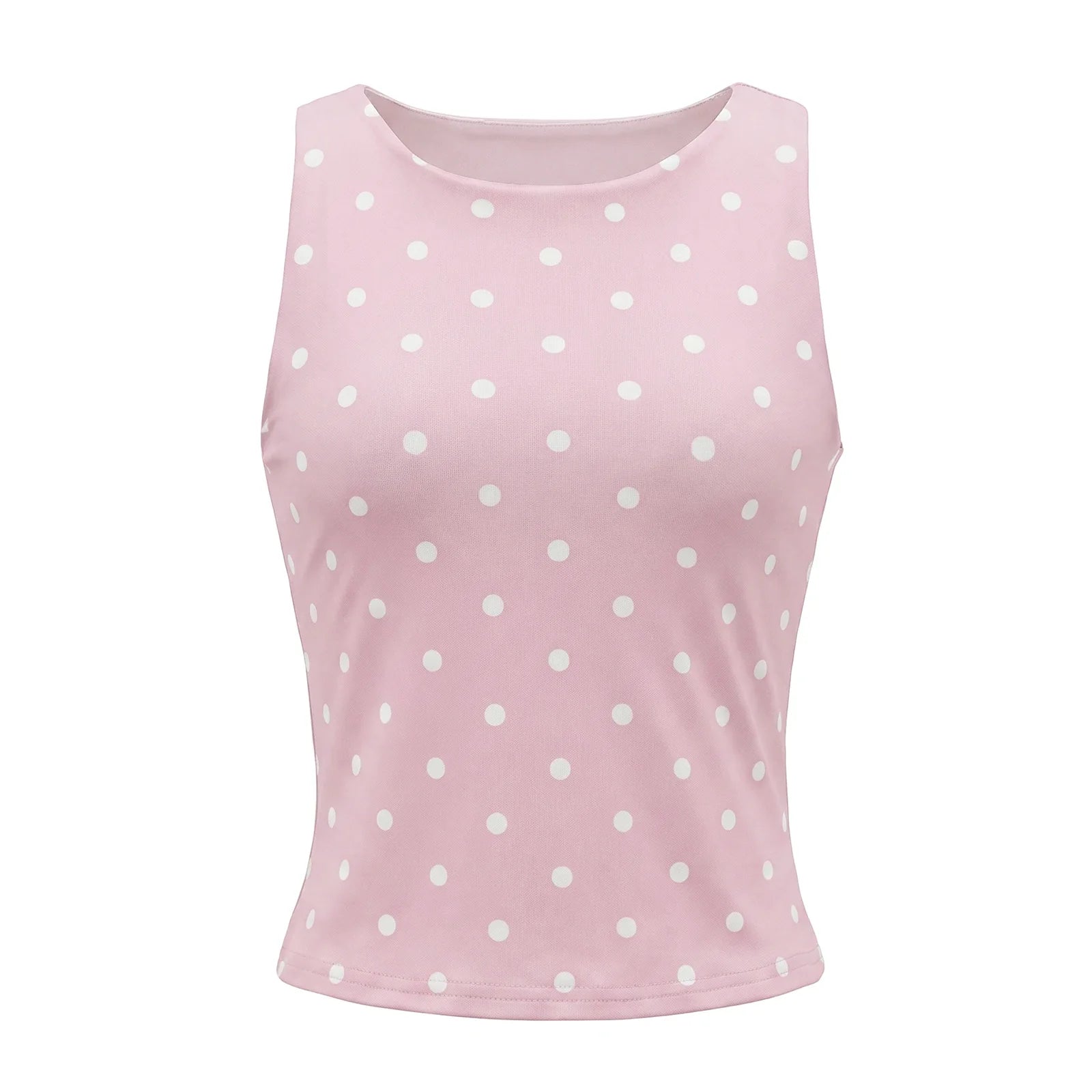 Women Dot Print Tank Tops Summer Crew Neck Sleeveless Classic Slim Fit Crop Vest